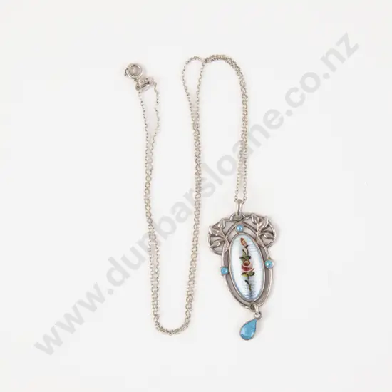 Art Nouveau S/S and Enamel Charles Horner Floral Pendant