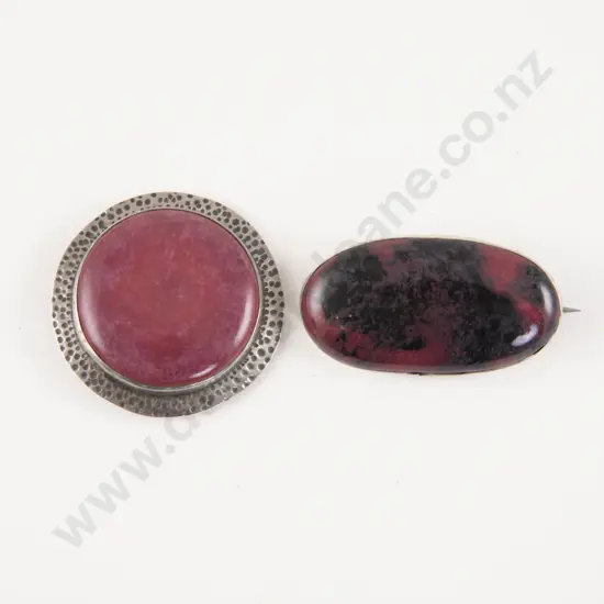 Two Art Nouveau S/S Ceramic Ruskin Brooches