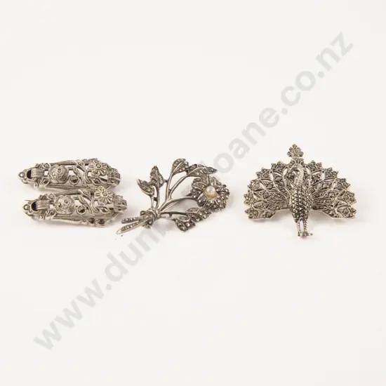 Sterling Silver Marcasite Peacock Brooch