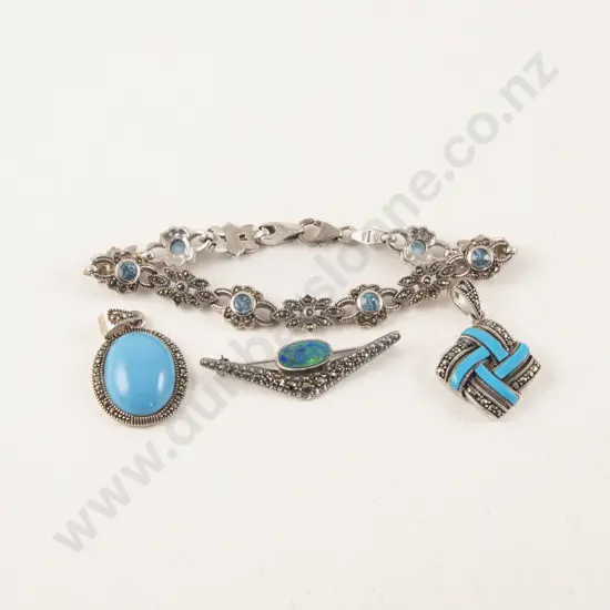 S/S Six Stone Topaz and Marcasite Bracelet