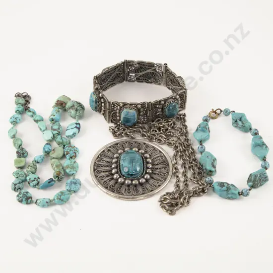 Filigree Style Mounted Scarab Beetle Bracelet and Pendant
