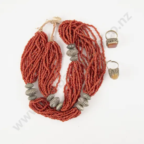 North African Beaded Necklace with Two Rings