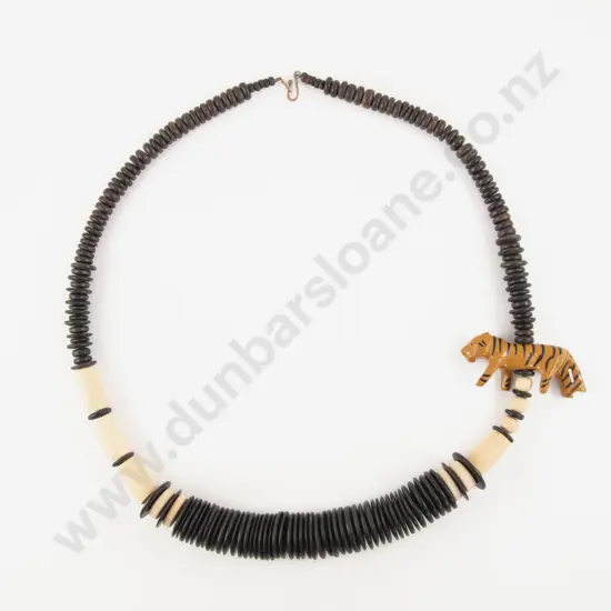 Vintage Graduated Wooden Bead Tiger Necklace