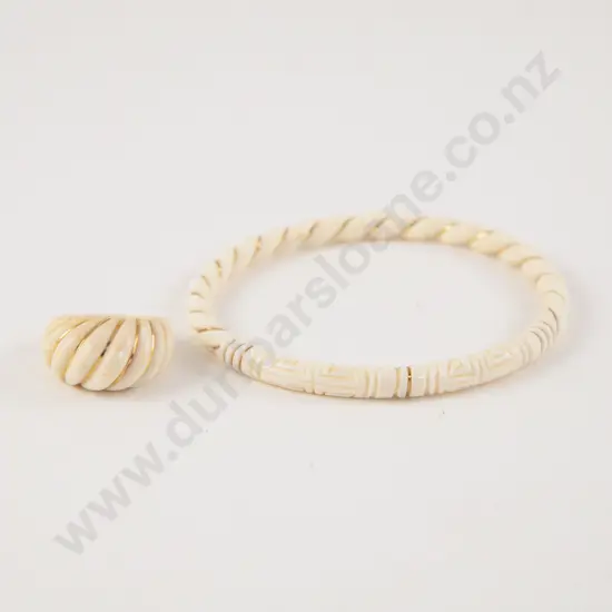 Ivory and 9ct Gold Thread Bangle and Ring