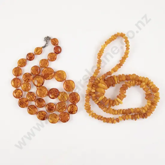 Two Single Strand Amber Beaded Necklaces