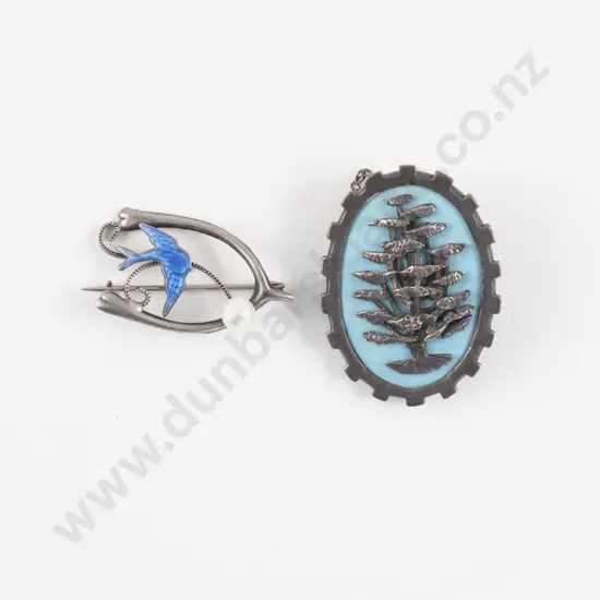 Edwardian S/S and Enamel Swallow Wishbone Brooch