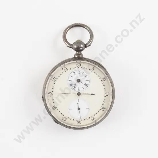 Silver Plated Open Face Key Wind Chronograph Pocket Watch