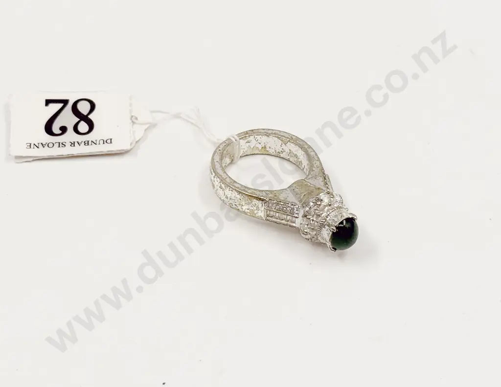 Single Stone Green Jade and Diamond Paste Ring Image 1++