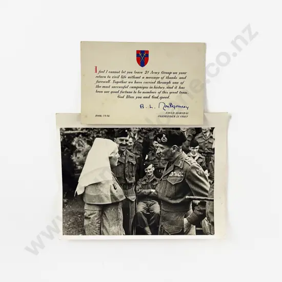 Field Marshall Commander In Chief B L Montgomery  Farewell Card & Photo