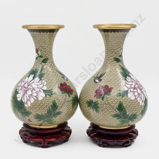 Pair of Cloisonne Vases & Stands