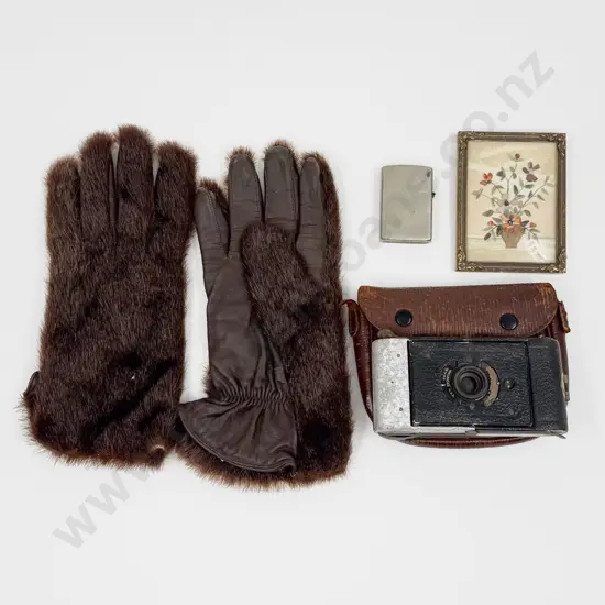 Quantity of Assorted incl Fur/Leather Gloves Lighter Vintage Camera etc