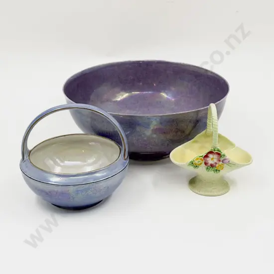 Ruskin Pedestal Bowl together with Byzanta Ware Basket etc