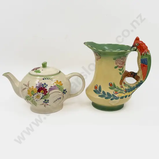 Parrot Handled Jug together with Floral Decorated Teapot