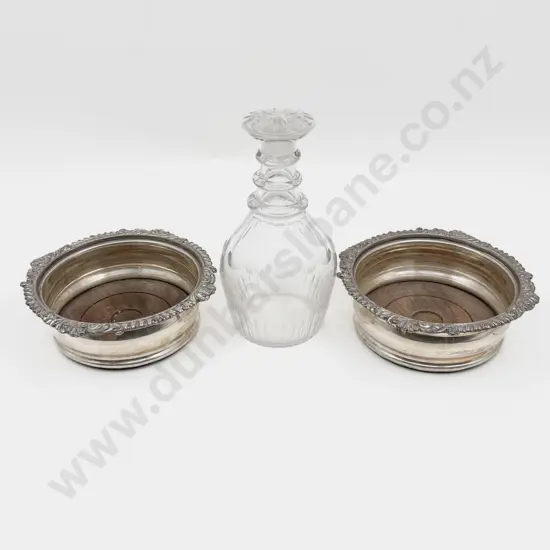 Pair of S/P Wine Coasters together with Glass Decanter