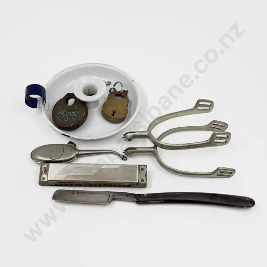 Small Quantity of Assorted Vintage incl Harmonica Cut Throat Razor etc