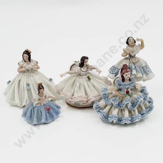 Five Dresden China Lace Figures