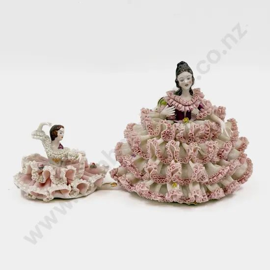 Two Dresden China Lace Figures