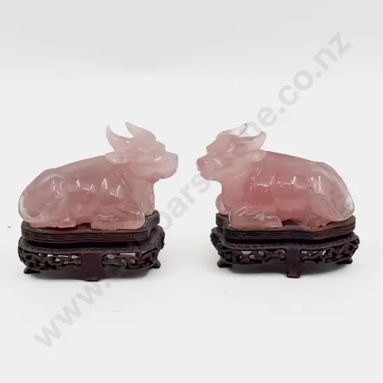 Pair of Rose Quartz Oxen Ornaments