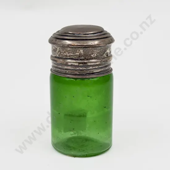 Victorian S/S Topped Bristol Green Glass Smelling Salts Jar