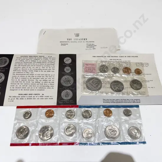 NZ 1967 Decimal Unc 7 Coin Set and US 1979 6 Coin Sets x2