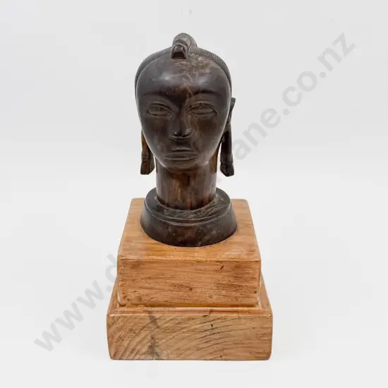 Carved Wooden Bust on Stand