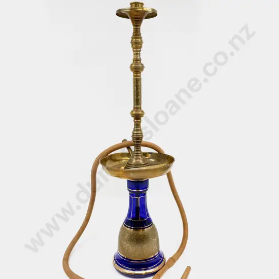 Brass & Blue Glass Hookah Pipe