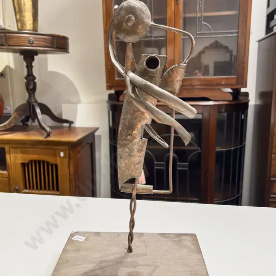 Copper Sculpture Form on Wooden Base