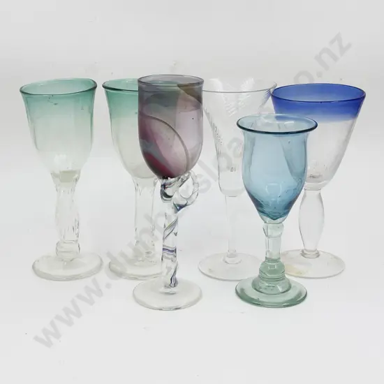 Three Peter Vishnik Art Glass Goblets and Three Others