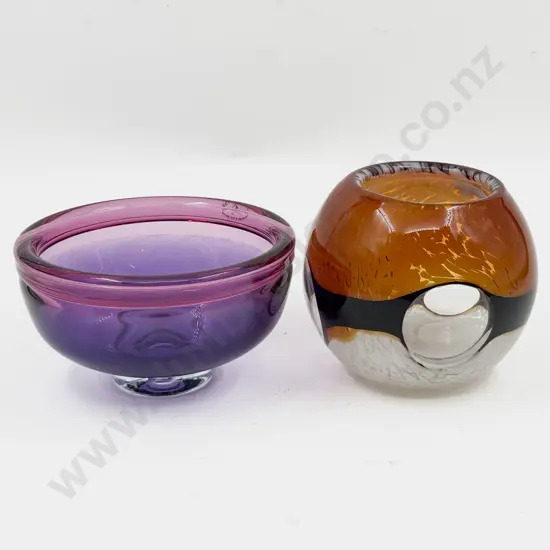 Hoglund Art Glass Pedestal Bowl & Other