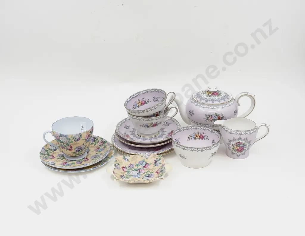 Shelley "Crochet" Tea for Two Set with Other Shelley Trio etc Image 1++