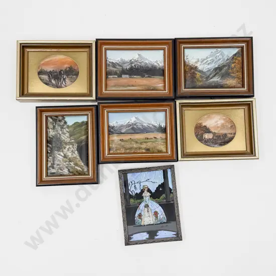 Framed Butterfly Wing Portrait with Six Assorted Mixed Media Works