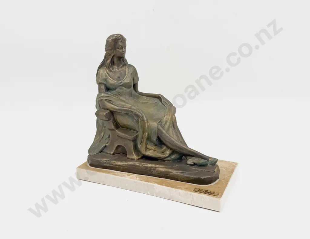 A. Anglada Bronze Style Figural Sculpture on Marble Base Image 1++