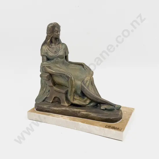 A. Anglada Bronze Style Figural Sculpture on Marble Base