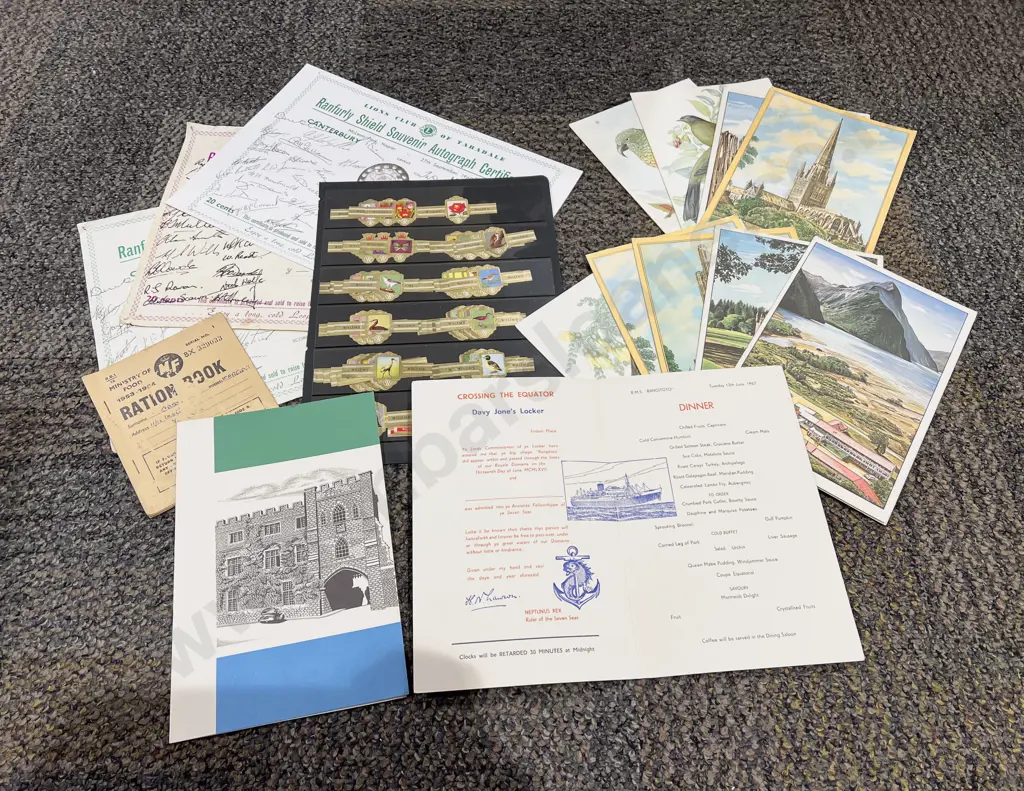 Box of Assorted Vintage incl Cruise Ship Menus Willem II Cigar Bands etc Image 1++