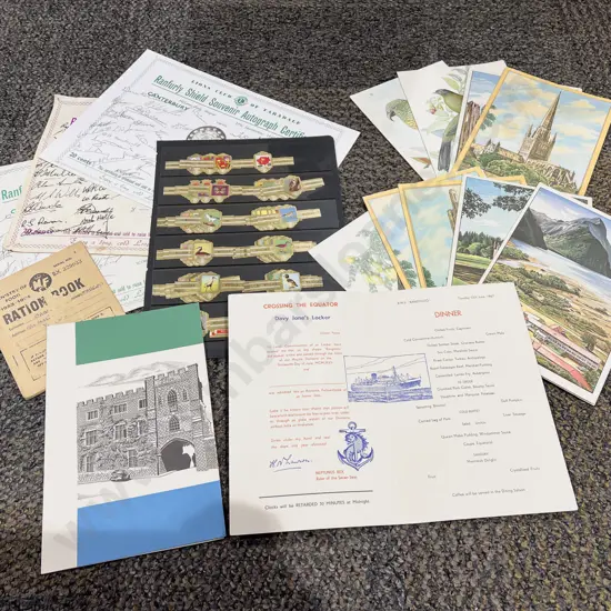 Box of Assorted Vintage incl Cruise Ship Menus Willem II Cigar Bands etc