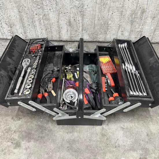 Tool Box of Assorted Tools incl Wrench & Socket Sets