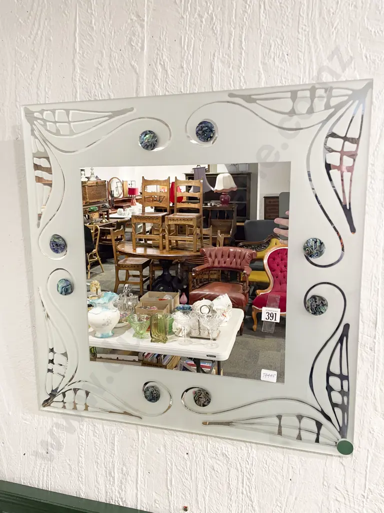 Modern Wall Mirror with Paua Shell Embellishments Image 1++