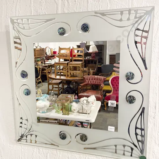 Modern Wall Mirror with Paua Shell Embellishments