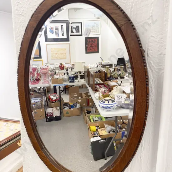 Oval Oak Framed Bevelled Edge Wall Mirror