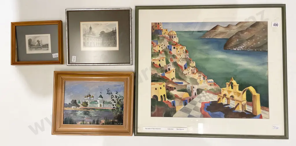 Theo Hancock - "The Island of Thera" - Watercolour & Three Others Image 1++