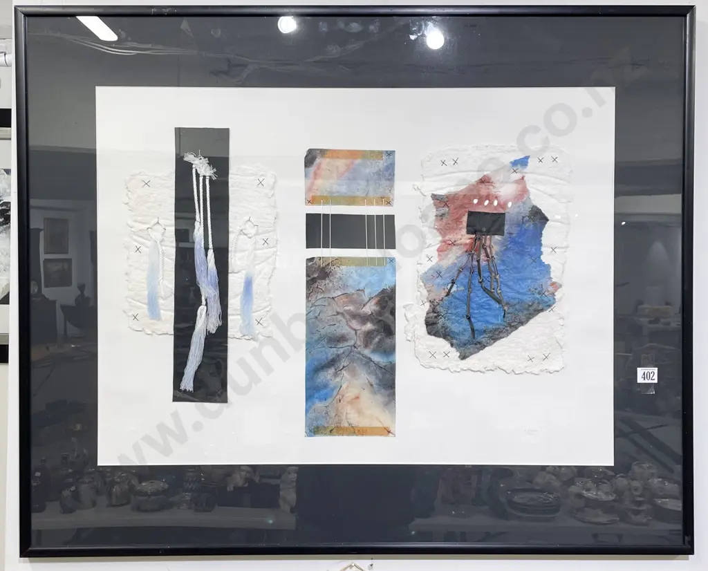 A. J. Rewi - "Textures III" - Watercolour Handmade Paper Leather & Linen Thread Image 1++