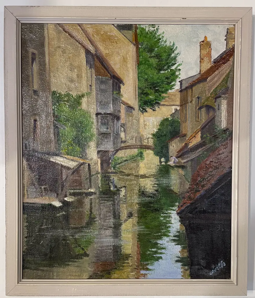 Signed Courties - "Petit Canal A Nontargis" - Oil on Canvas Image 1++
