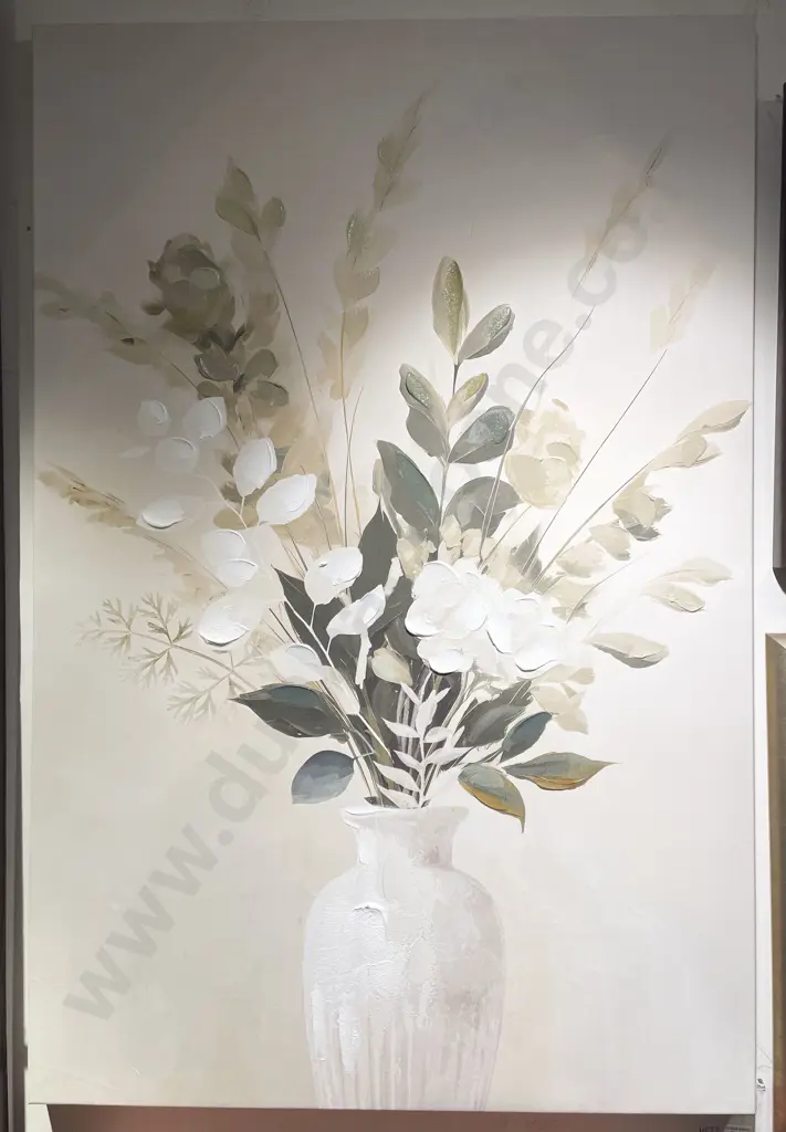 Unsigned Decorative Painted Over Print Floral Still Life Image 1++