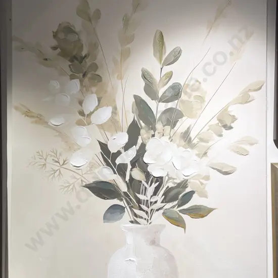 Unsigned Decorative Painted Over Print Floral Still Life