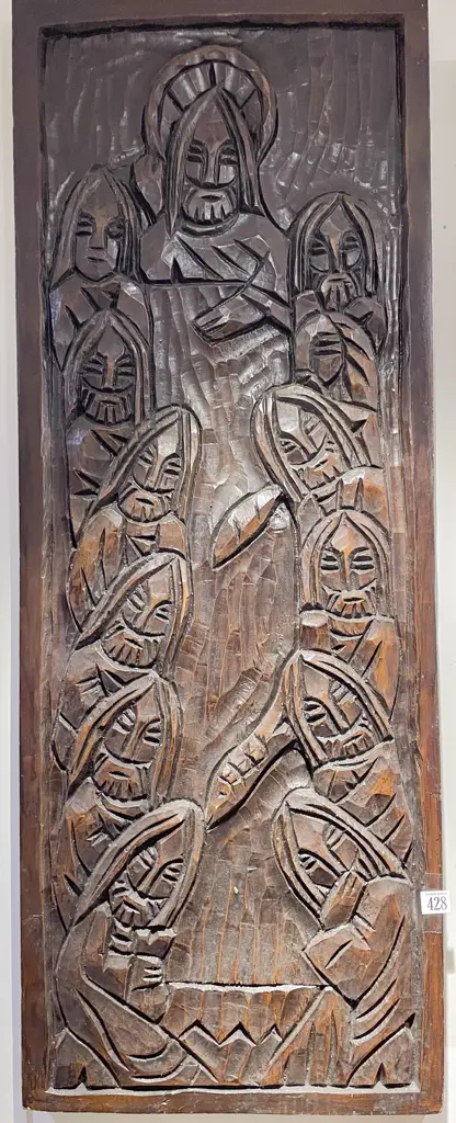Carved Wooden Panel of Jesus & the Apostles Image 1++