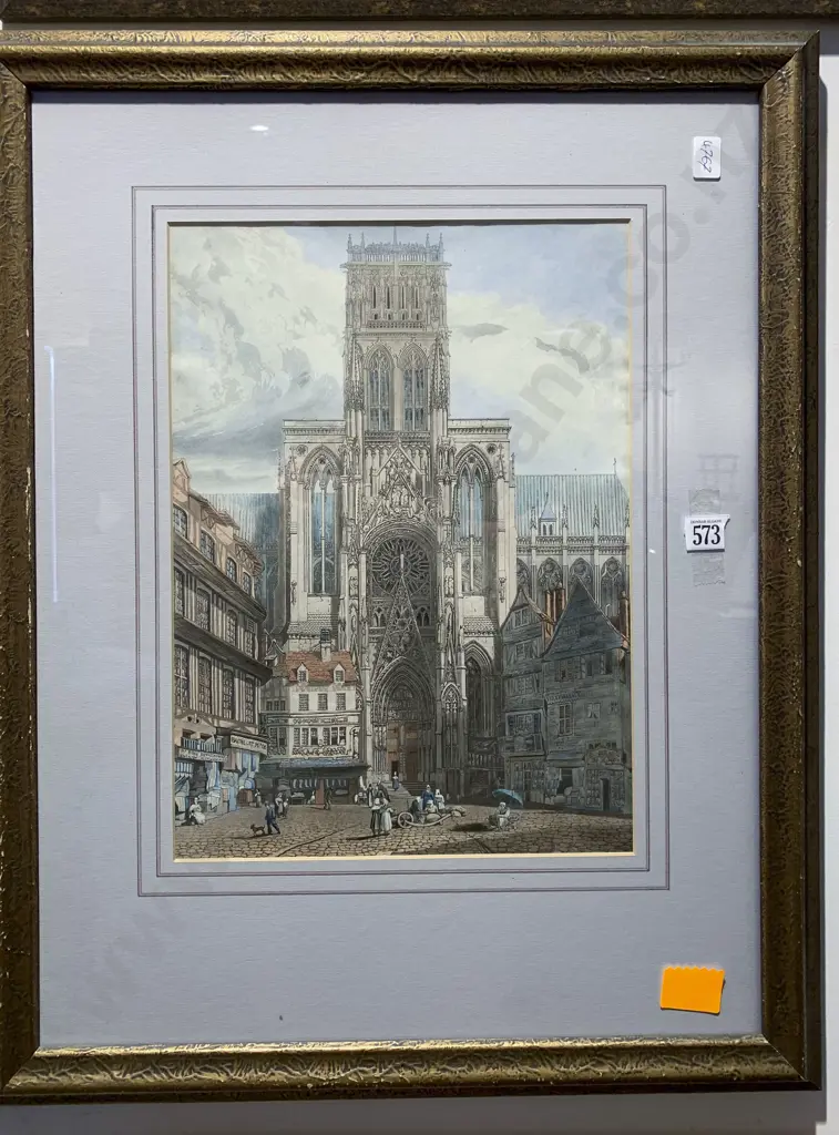 After Samuel Prout - South Entrance to Cathedral of Rouen - Coloured Engraving Image 1++