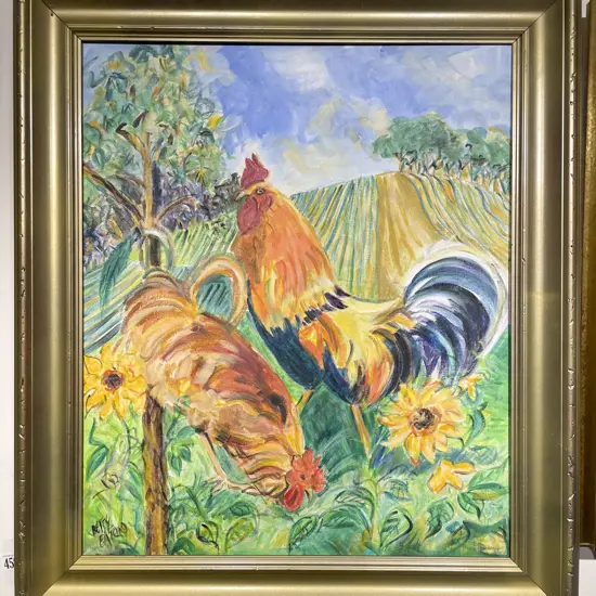 Betty Eaton - "Province Roosters" - Oil on Canvas