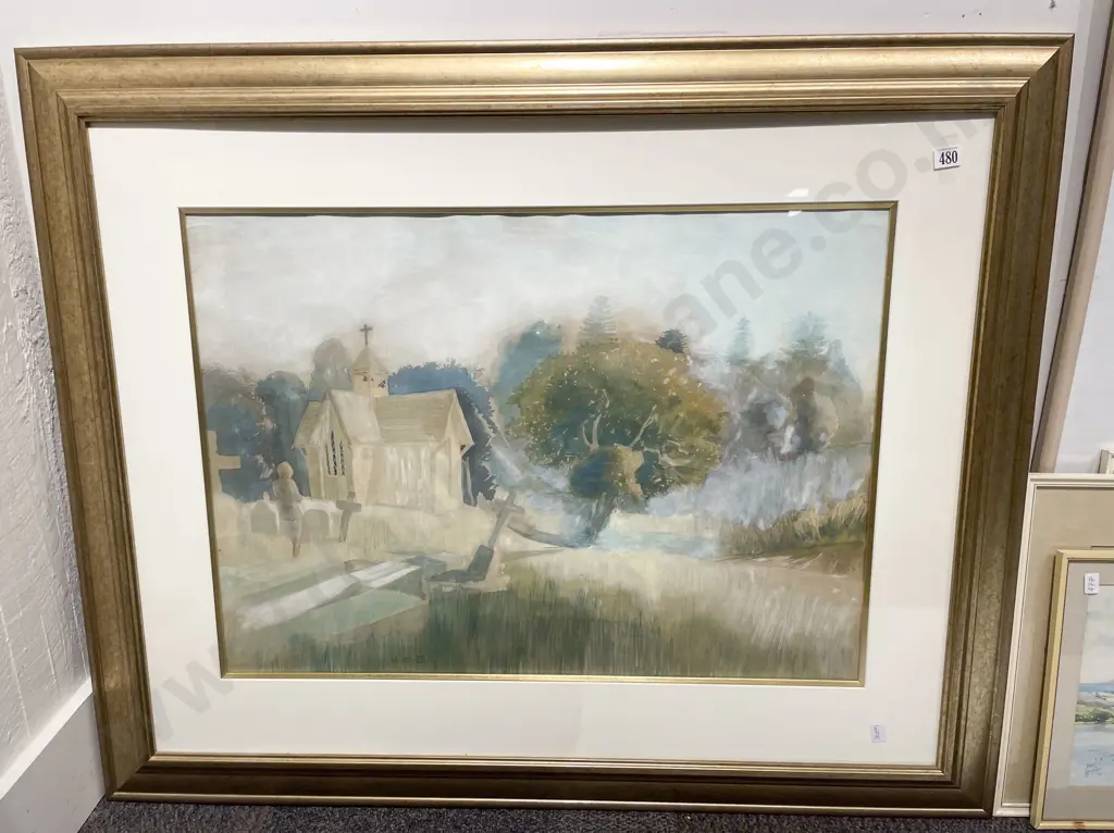 John Castle - Churchyard Scene - Watercolour Image 1++