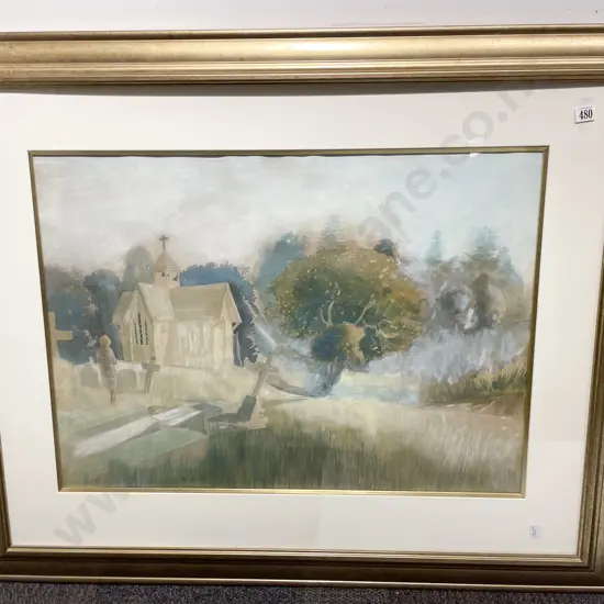 John Castle - Churchyard Scene - Watercolour