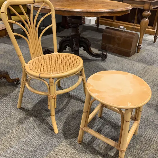 Cane & Wycombe Seated Single Chair together with Side Table